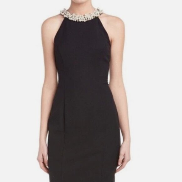ELIZA J EMBELLISHED NECK- BLACK SHEATH SLEEVELESS DRESS - SIZE 14 - Picture 1 of 16